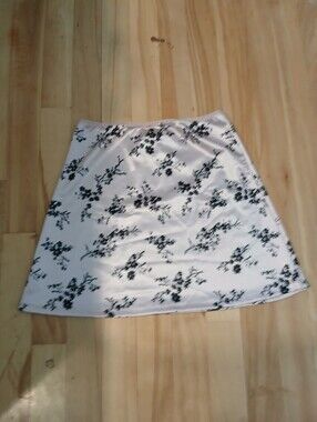 Pink Floral Satin Mini Skirt with Black Velvet Print